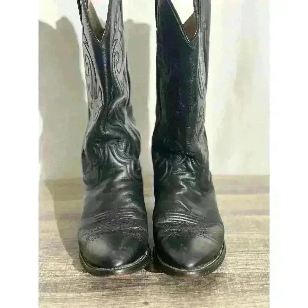 JUSTIN 6911 Black Classic Western Cowboy‎ Boots Mens 7.5